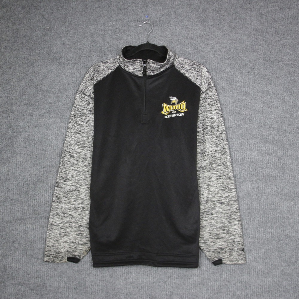 Badger Sport Ice Hockey Quarter Zip Pullover‎ Sweatshirt Mens Large Black Grey